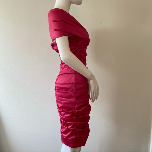 Theia Couture Pink Off Shoulder Ruched Cocktail Dress Size 0 Bodycon Mini - Picture 2 of 6